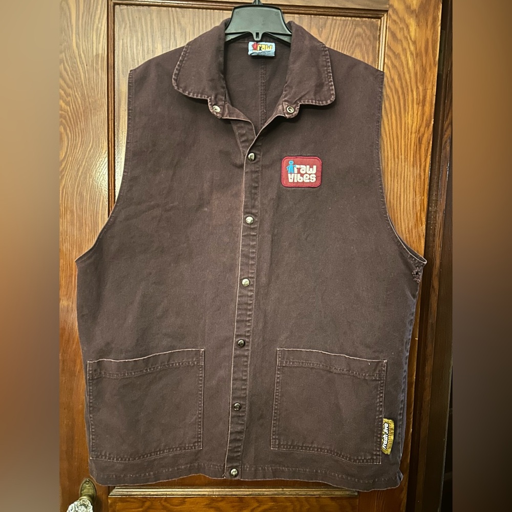 Rare FreshJive Raw Vibes Denim Vest Jacket XL 90s Rave Skater Vintage Streetwear